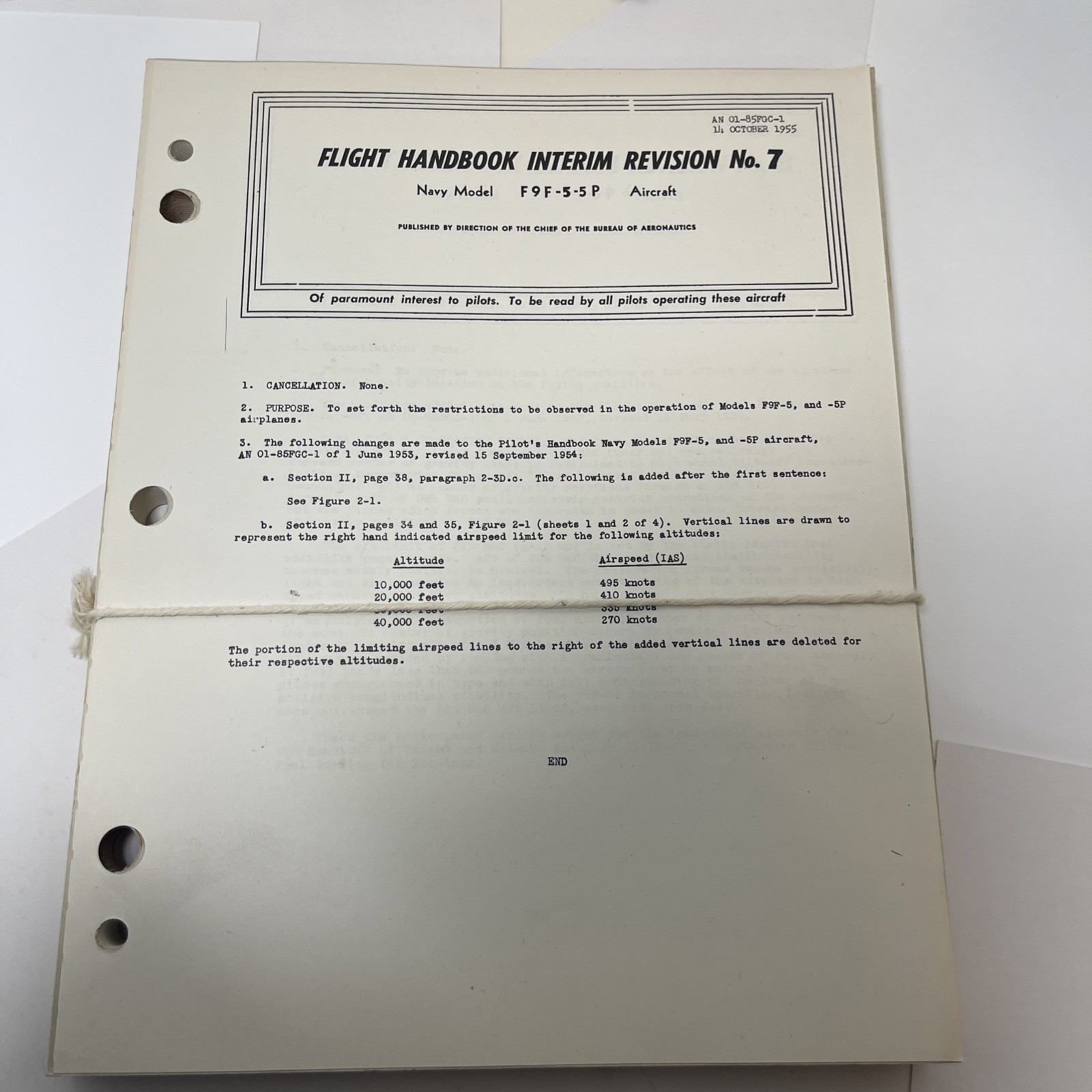 1955 Navy Model F9F-5-5-P Rev No 7 New Old Stock 1955 Navy Model F9F-5-5-P Rev No 7 New Old Stock