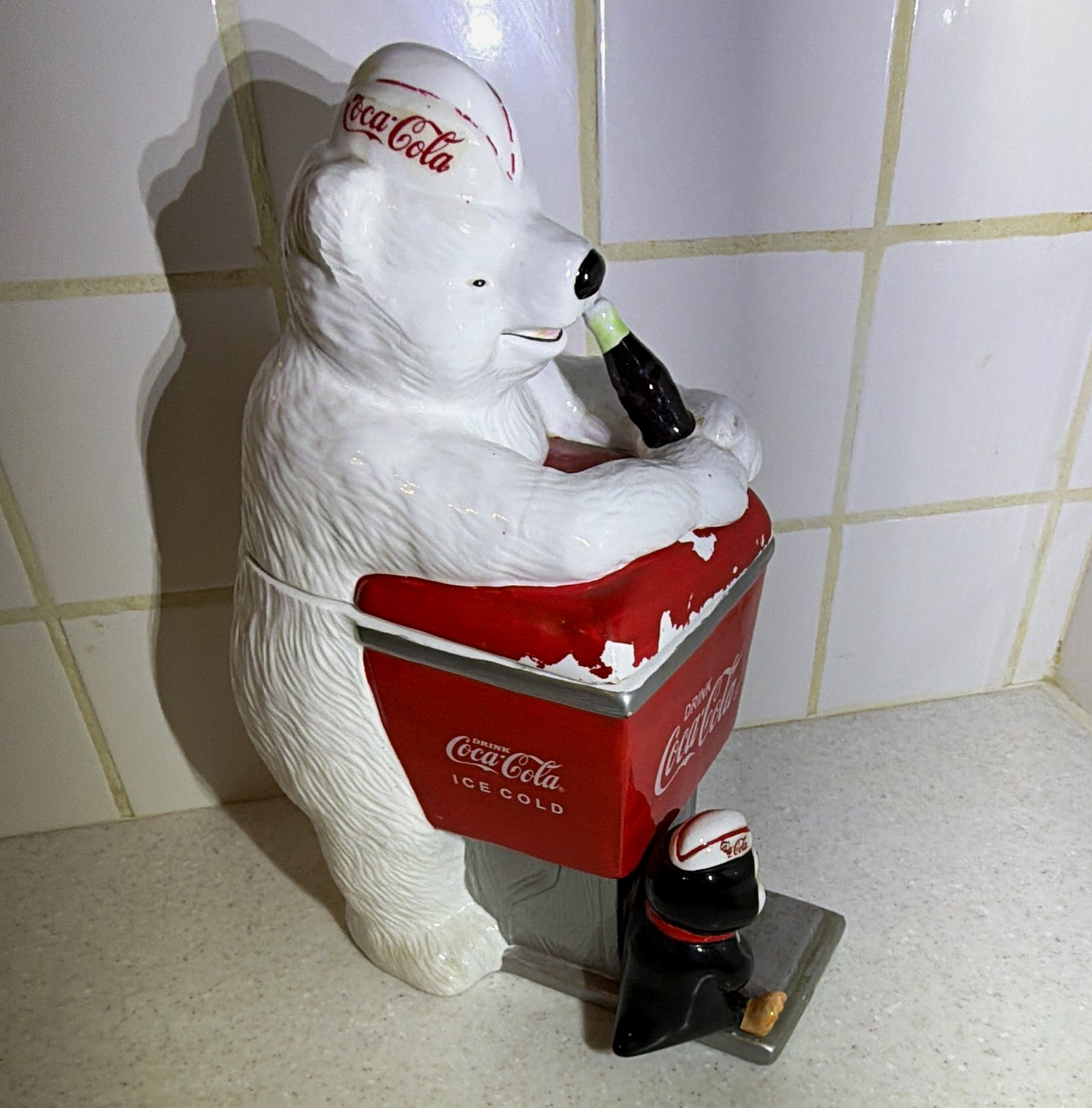 Vintage Coca-Cola Polar Bear Cookie Jar Canister w/ Lid Drink Coca-Cola Ice Cold Vintage Coca-Cola Polar Bear Cookie Jar Canister w/ Lid Drink Coca-Cola Ice Cold