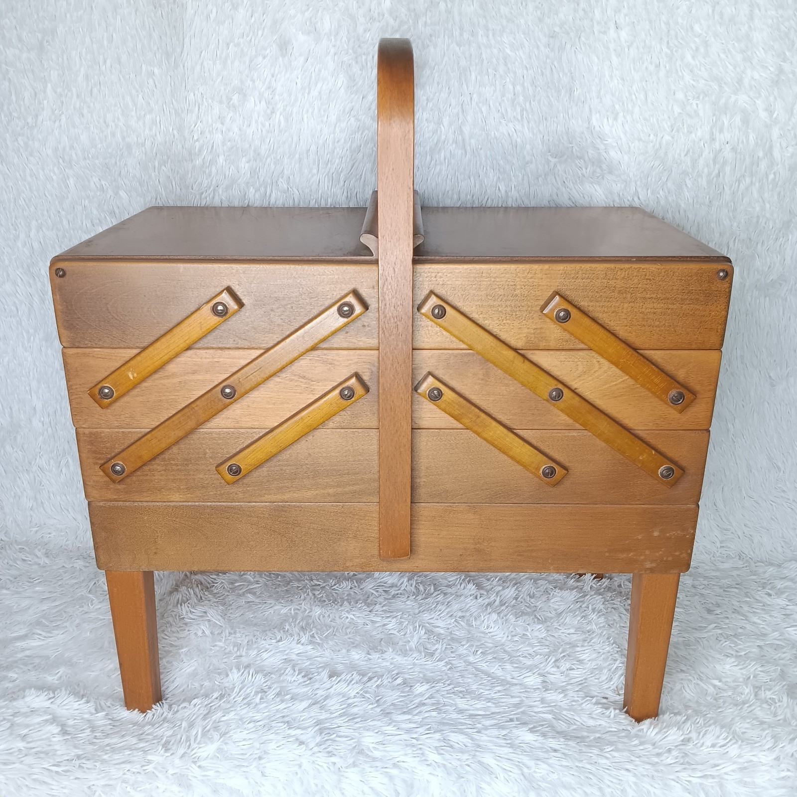 Strommen Bruk Hamar RARE Color Wooden Accordion Norway Sewing Cabinet MCM
