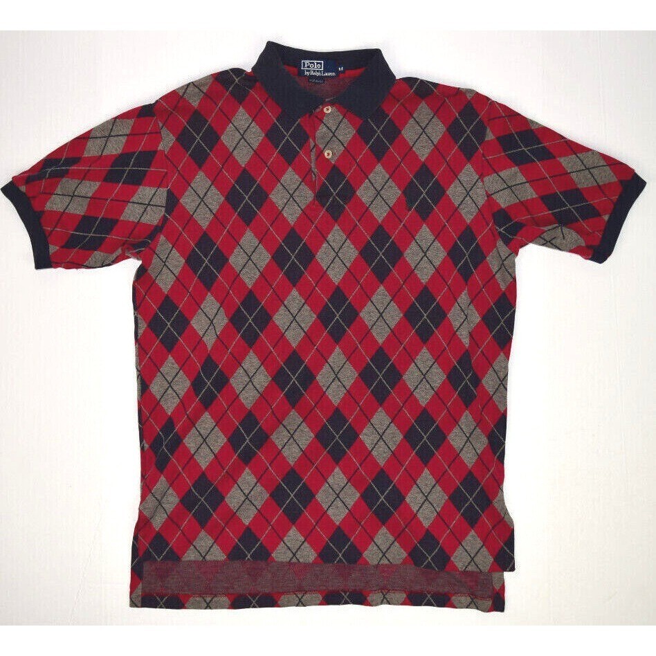 Vintage Polo Ralph Lauren Shirt Scottish Argyle Size M 80s Ringer Polo Made USA