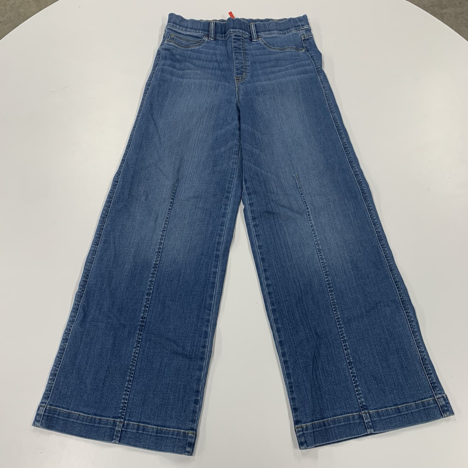 Spanx Seamed Front Wide Leg Pull On Jeans Womens Large Vintage Indigo Blue Spanx Seamed Front Wide Leg Pull On Jeans Womens Large Vintage Indigo Blue