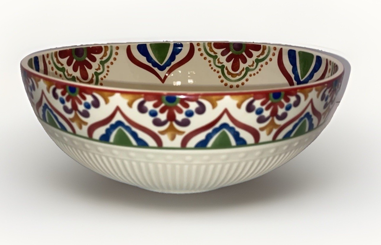 Pier 1 Imports Ironstone Serving Bowl Global Medallion Boho Eclectic 13in Pier 1 Imports Ironstone Serving Bowl Global Medallion Boho Eclectic 13in