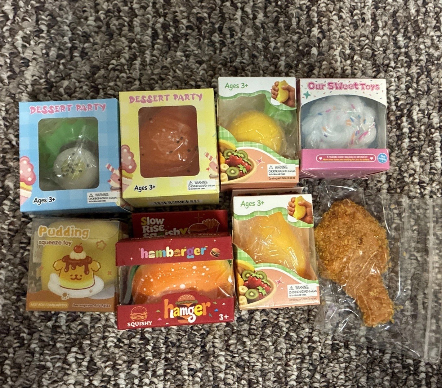 Food-Themed crunchy chicken pudding burger Squeeze Toys Lot of 8 Squishies Food-Themed crunchy chicken pudding burger Squeeze Toys Lot of 8 Squishies