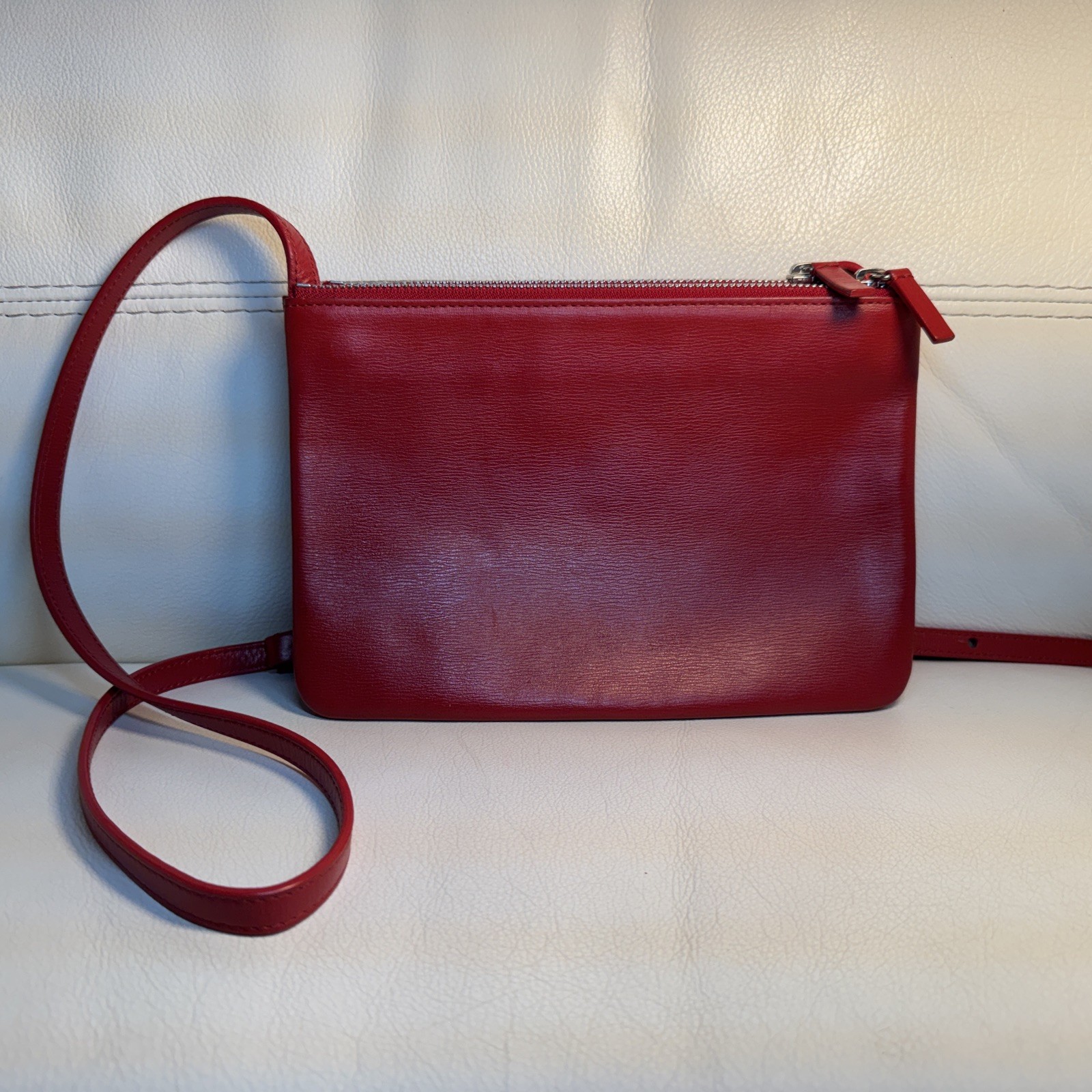 Celine Trio Large Red Leather Crossbody Shoulder Bag Clutch Pouch SEE DETAILS Celine Trio Large Red Leather Crossbody Shoulder Bag Clutch Pouch SEE DETAILS