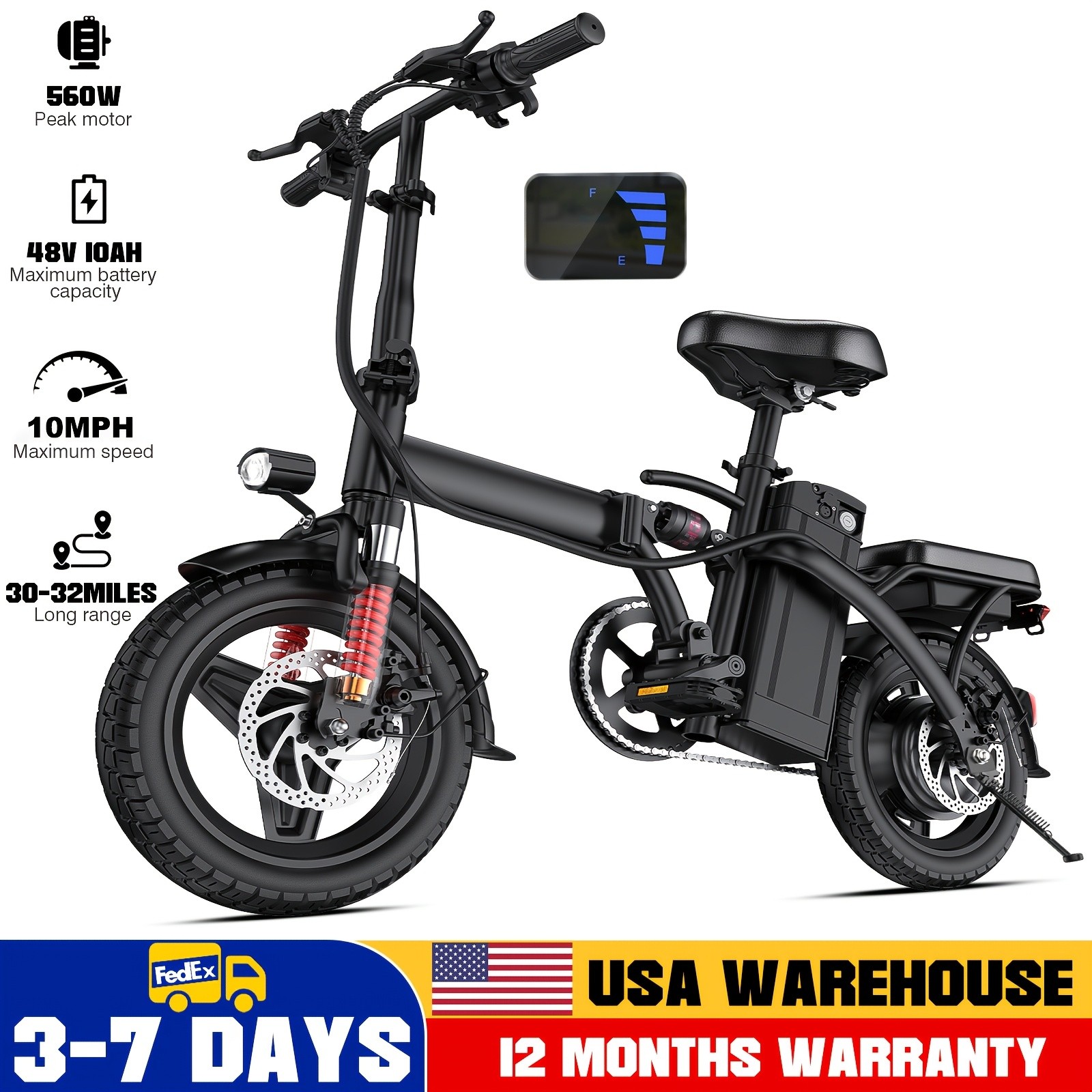 560W Folding Electric Bike,48V 10AH Battery,10-24 MPH,3-Speed Assisted Riding 560W Folding Electric Bike,48V 10AH Battery,10-24 MPH,3-Speed Assisted Riding