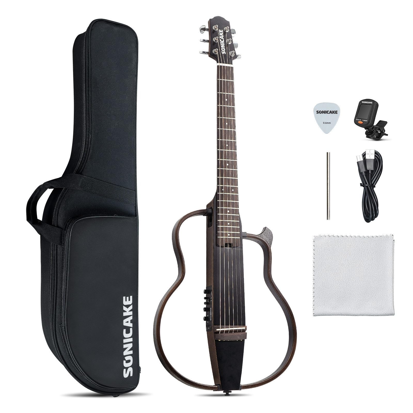 SONICAKE Acoustic Electric Travel Guitar, Portable Practice Silent Retro SONICAKE Acoustic Electric Travel Guitar, Portable Practice Silent Retro
