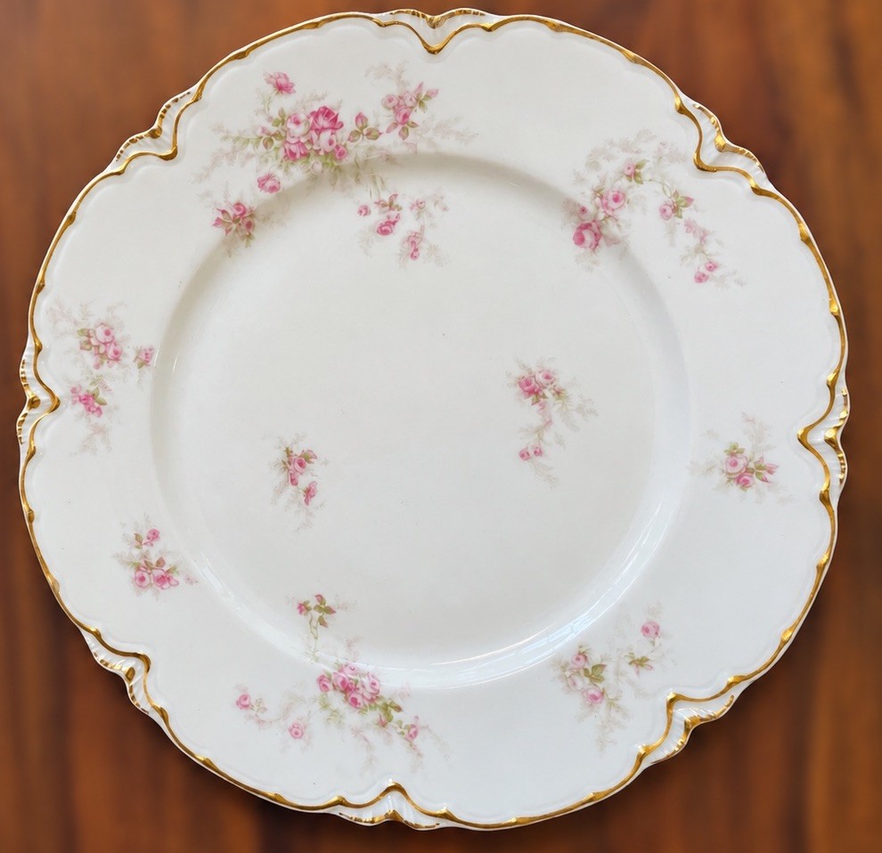 Antique Haviland Limoges Dinner Plate Schleiger 31 Pink Roses Gold Scalloped Rim
