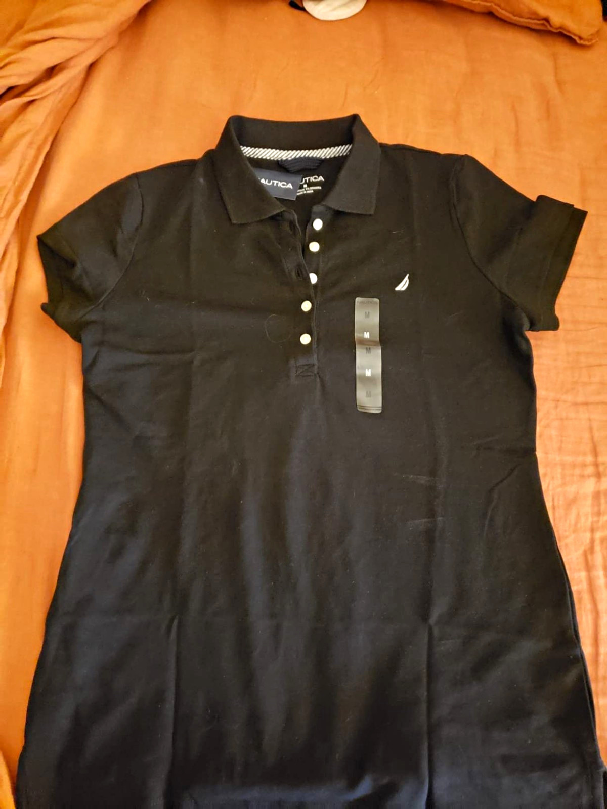 Nautica Men’s M Black Solid Polo Shirt Short Sleeve Collared Button Logo Nautica Men’s M Black Solid Polo Shirt Short Sleeve Collared Button Logo
