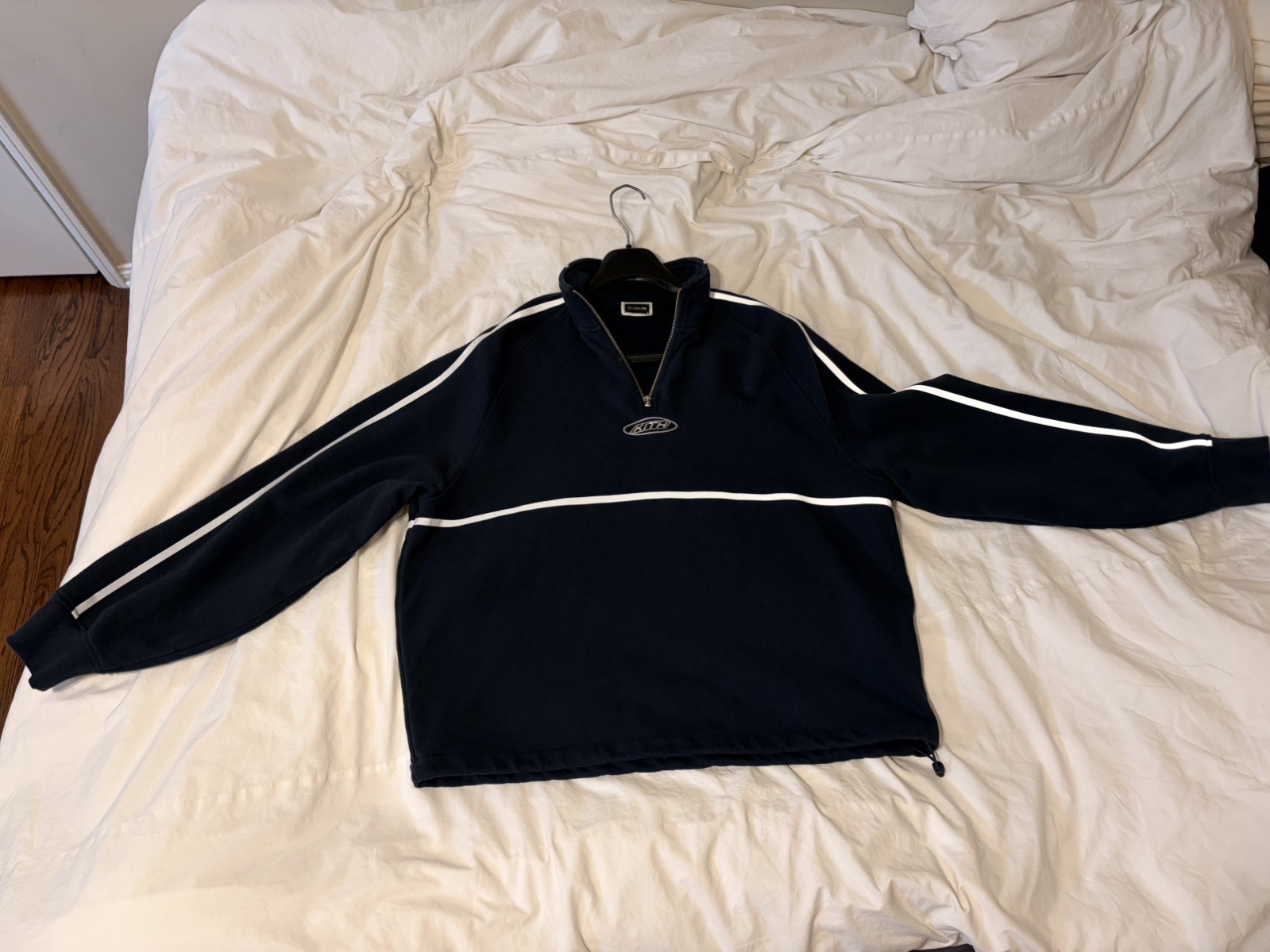 KITH x Columbia Men\'s 1/4 Zip Mock Neck Pullover Sweatshirt Navy White Logo KITH x Columbia Men\'s 1/4 Zip Mock Neck Pullover Sweatshirt Navy White Logo