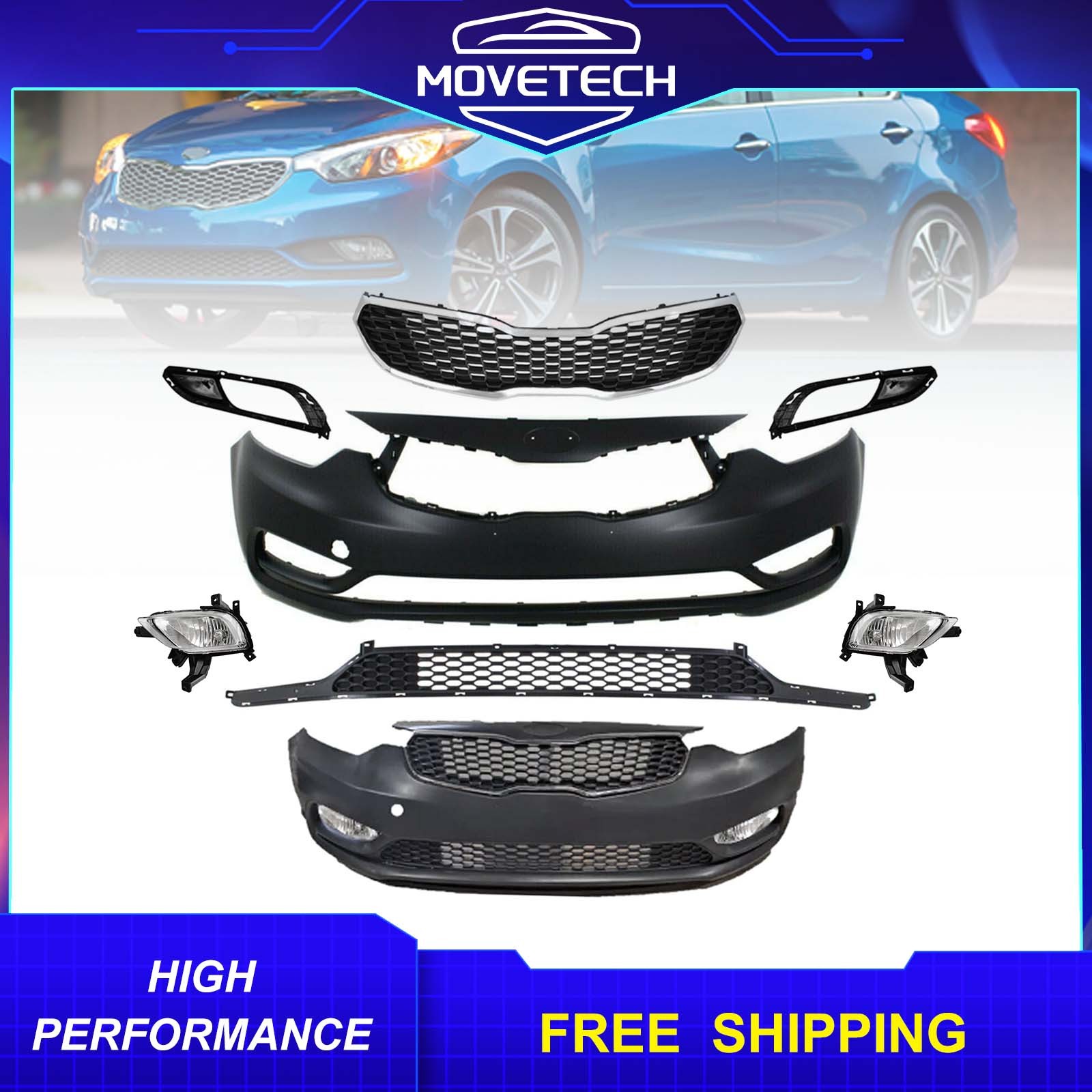 For 2014-2016 Kia Forte EX LX Korea Built Front Bumper Grille Set W/ Fog Lights For 2014-2016 Kia Forte EX LX Korea Built Front Bumper Grille Set W/ Fog Lights