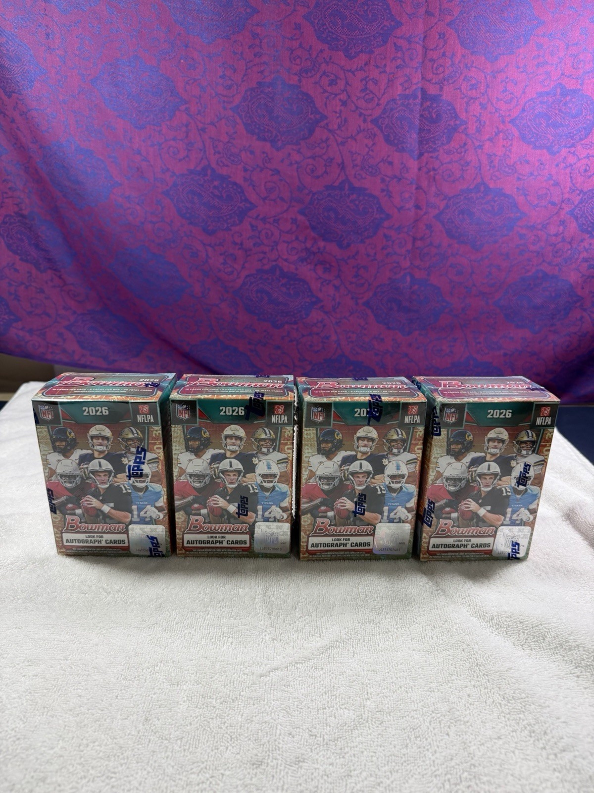 Lot Of (4) 2026 BOWMAN FOOTBALL Sealed VALUE BLASTER BOX IN HAND SHIPS TODAY Lot Of (4) 2026 BOWMAN FOOTBALL Sealed VALUE BLASTER BOX IN HAND SHIPS TODAY