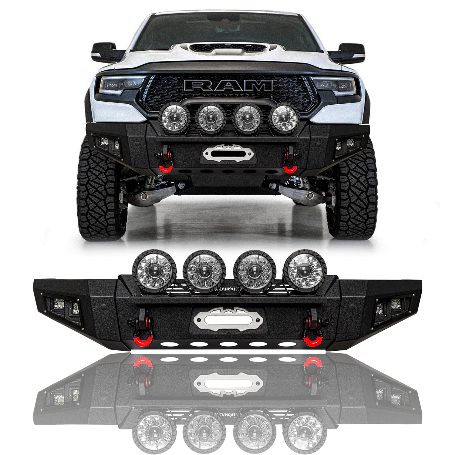 Vijay For 2019-2024 Dodge Ram 1500 Steel Front/Rear Bumper W/Winch Plate&Lights