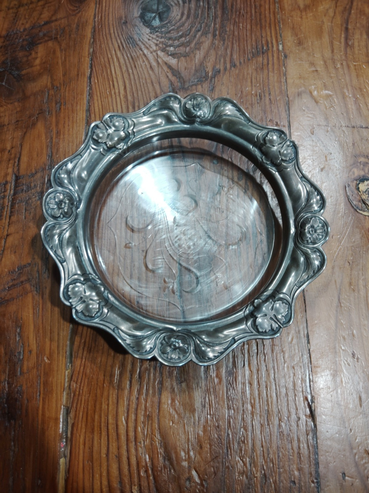 Athenic by Gorham Sterling Silver Wine Coaster with Etched Glass Center #(D852)