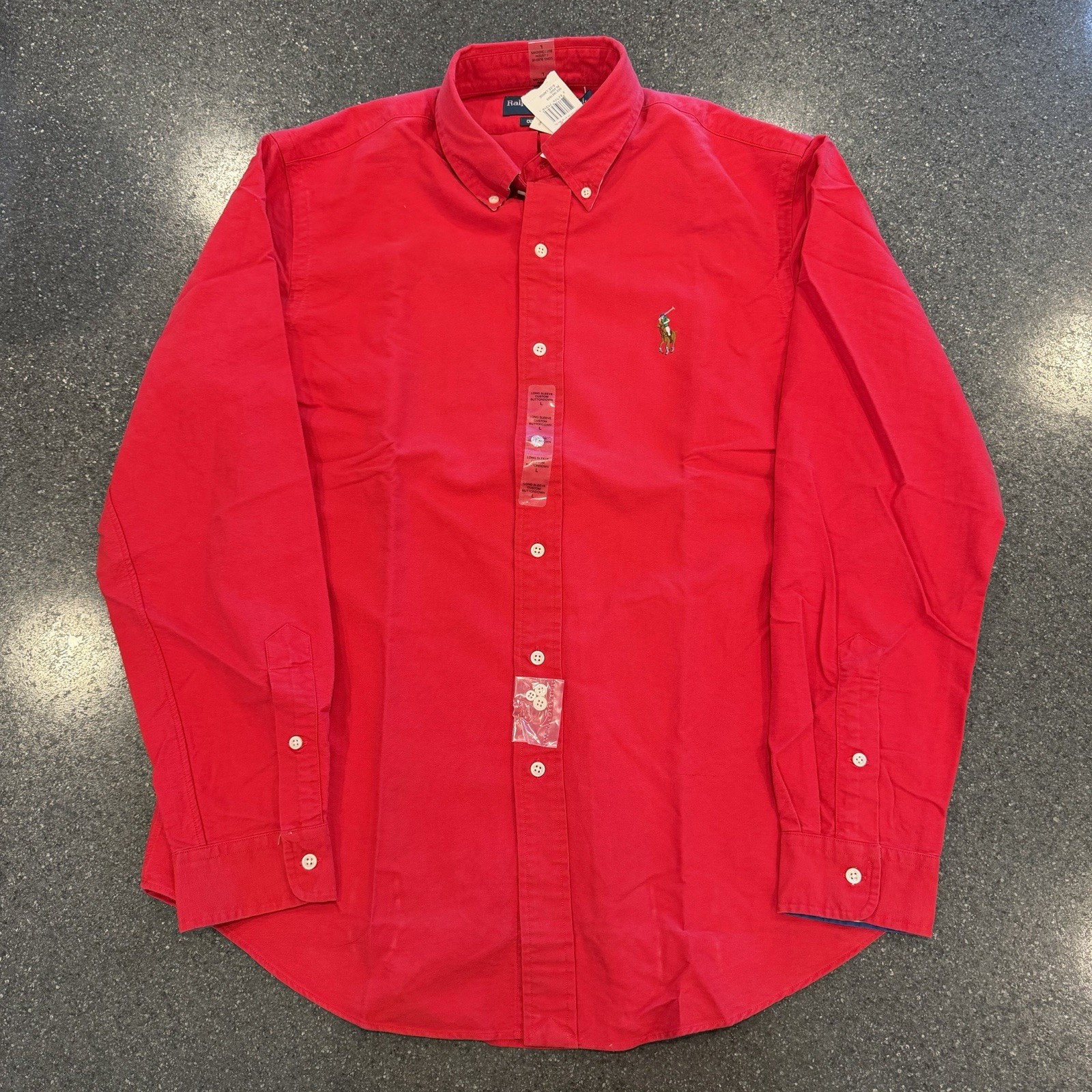Vintage Ralph Lauren Dead Stock Red Button Up L Flesh Pony Stripe Collar Patriot Vintage Ralph Lauren Dead Stock Red Button Up L Flesh Pony Stripe Collar Patriot