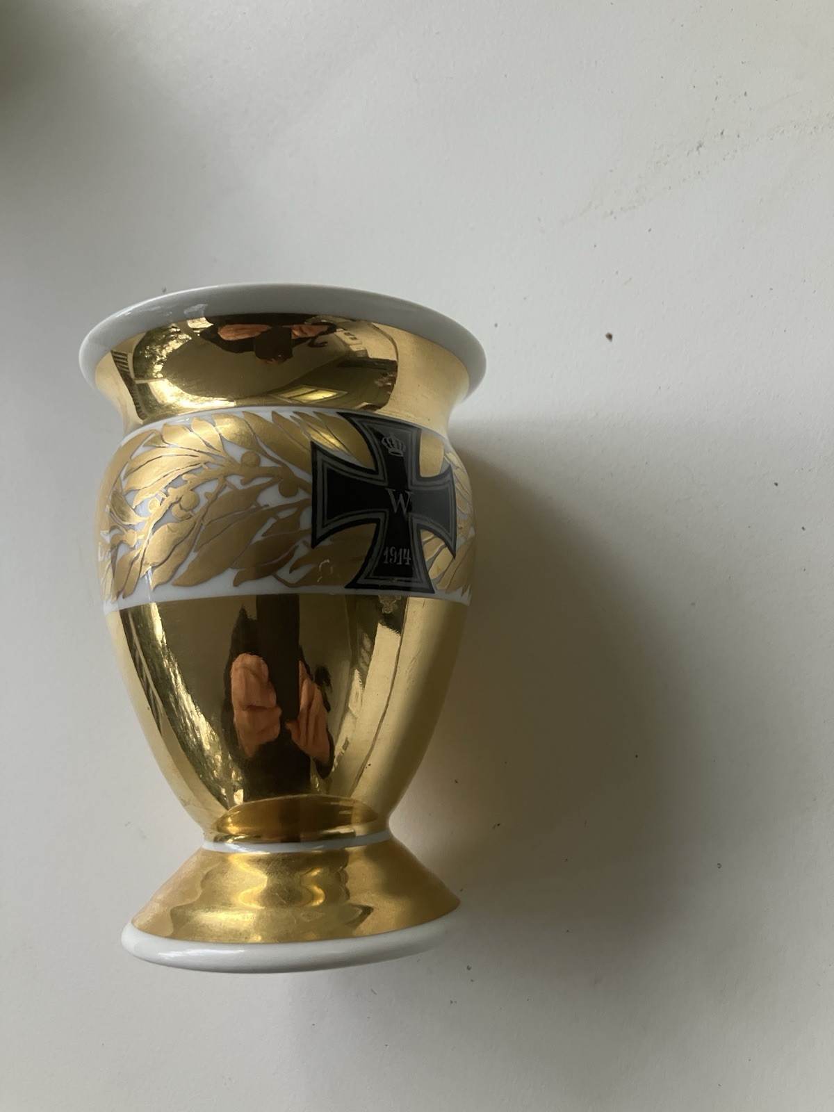 Antique KPM Berlin WWI 1914 Porcelain Gold Laurel Iron Cross Coffee Mug Germany Antique KPM Berlin WWI 1914 Porcelain Gold Laurel Iron Cross Coffee Mug Germany