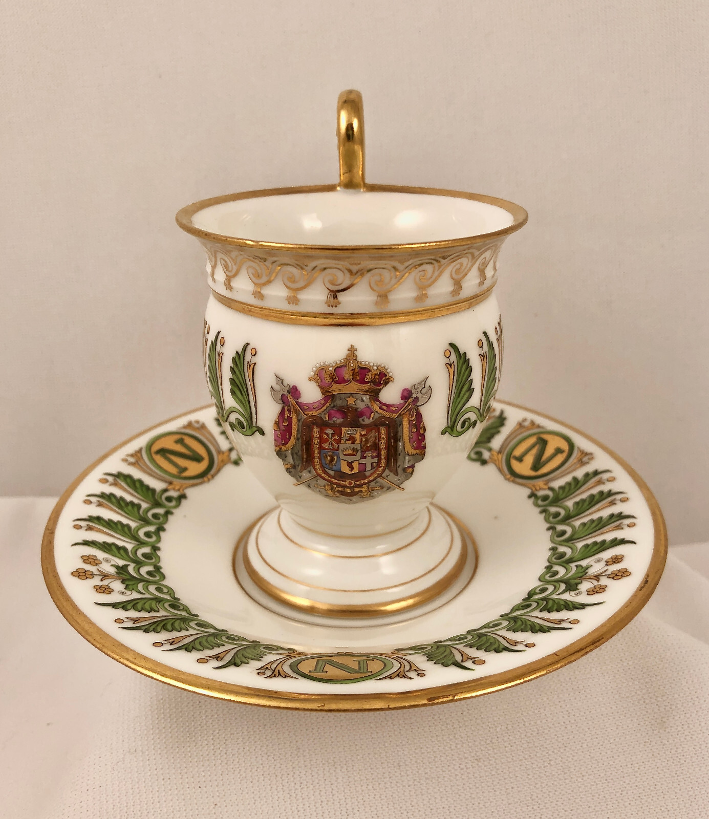 Antique Imperial Sevres Chocolate Cup Saucer Napoleon Bonaparte King of Italy N