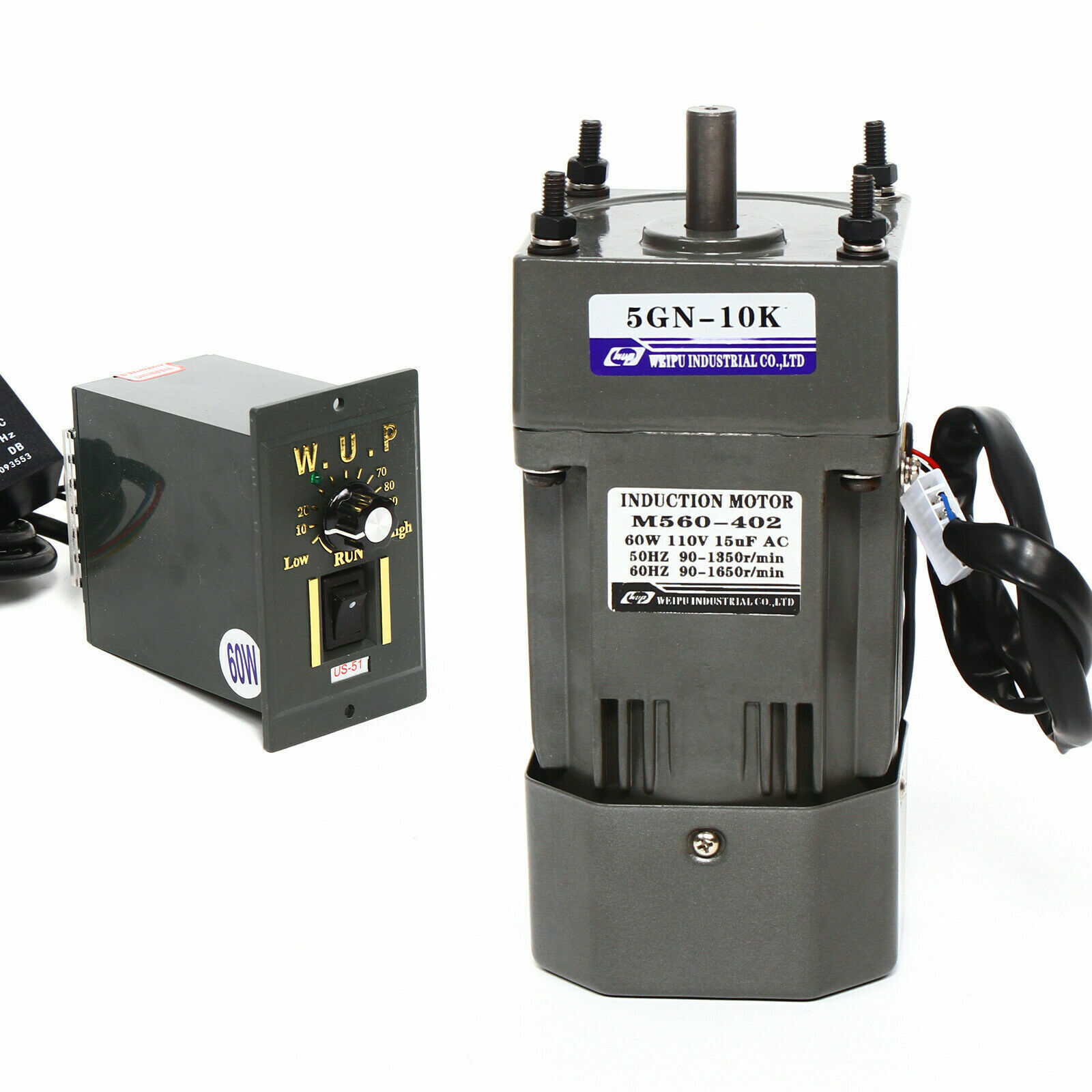 110V 60W AC Gear Motor Electric Variable Speed Controller Single-phase 1:10（10k）