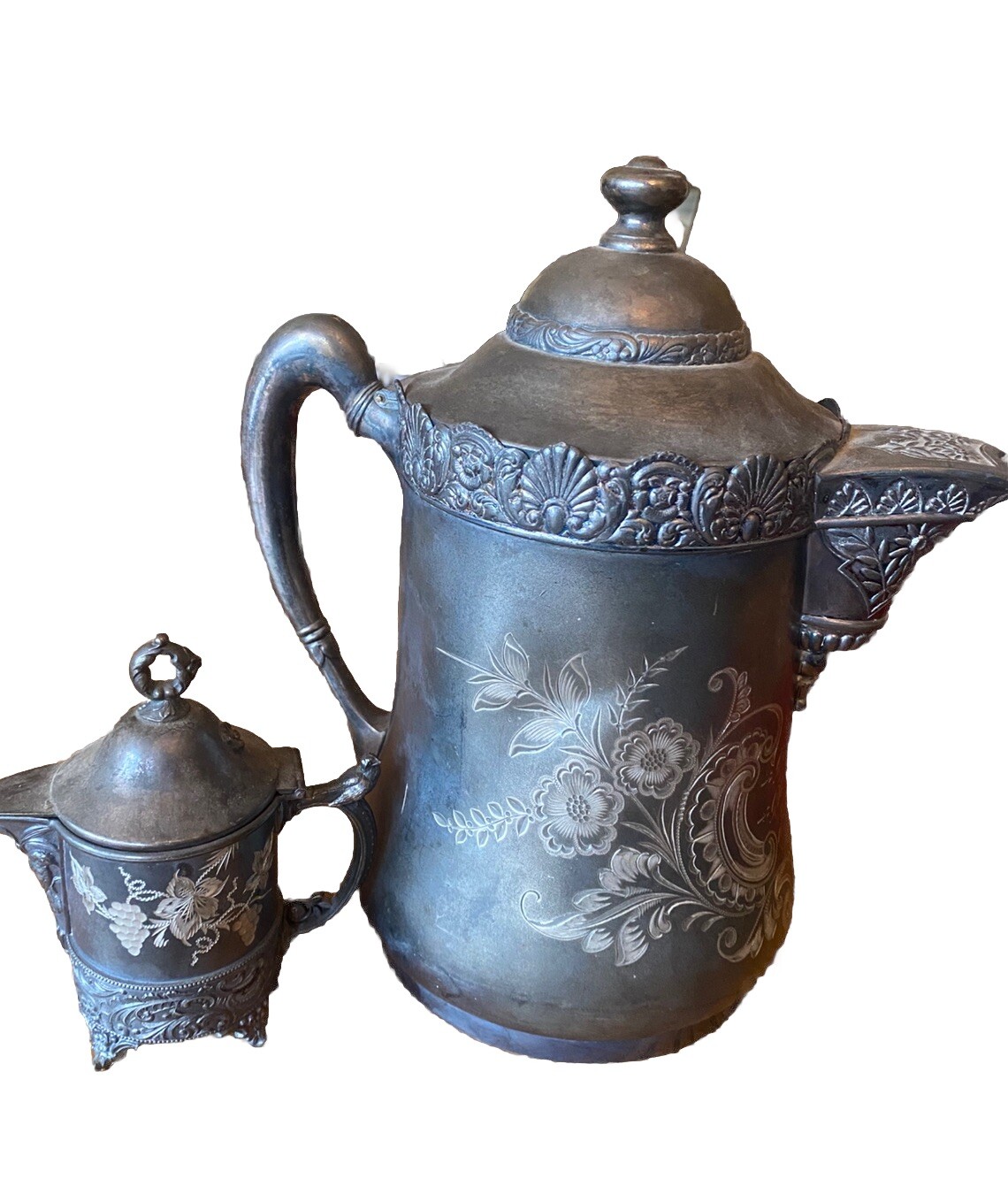 Antique B.C. Barbour Aurora Quadruple Plate 1869 Teapot With Creamer Silver Antique B.C. Barbour Aurora Quadruple Plate 1869 Teapot With Creamer Silver