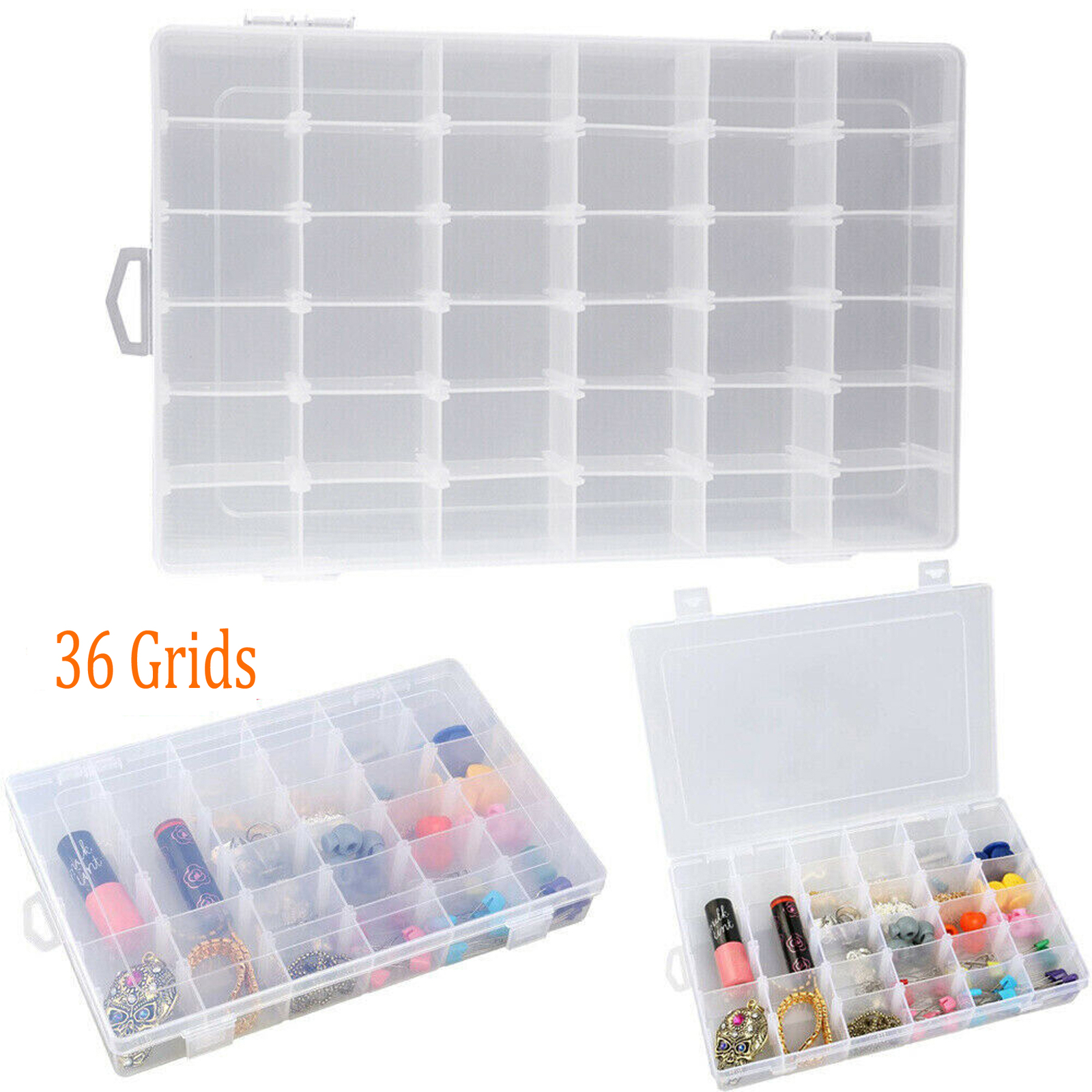 2Pack Plastic Organizer Container Box 36 Compartments Jewelry Bead Screw Storage