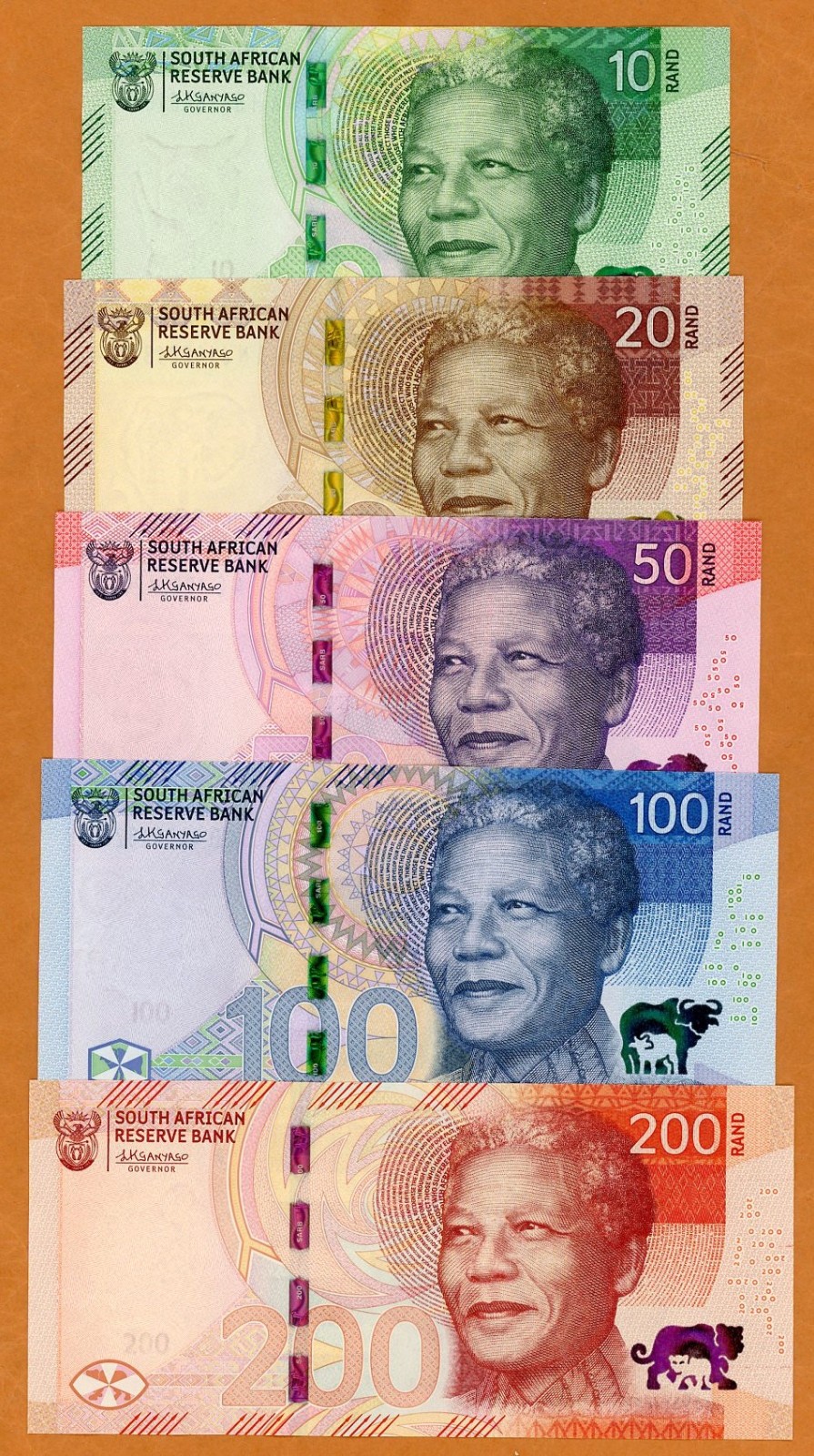 SET South Africa 10-20-50-100-200 rand ND (2023), P-148-149-150-151-152 UNC