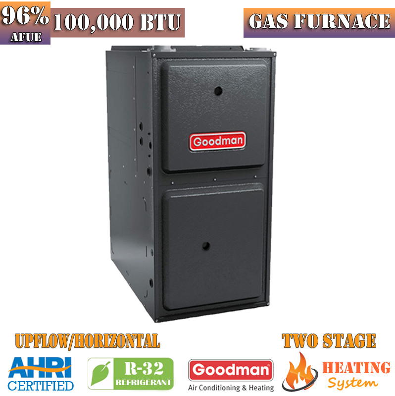 R32 Goodman Gas Furnace 96% 100K BTU 2 Stage Upflow/Horizontal