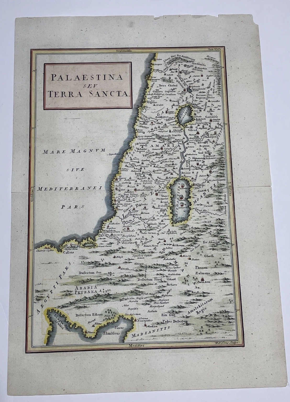 Rare 1799 Palestine Map HOLY LAND Hand Colored Engraving Cellarius Tab XXIV