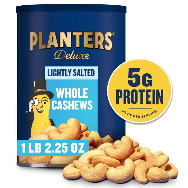 Planters Deluxe Lightly Salted Whole Cashews, 18.25 Oz Canister - 