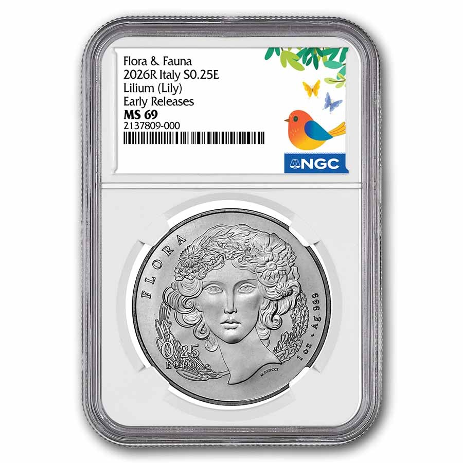 2026 Italy 1 oz Silver Flora & Fauna - The Lily MS-69 NGC (ER) 2026 Italy 1 oz Silver Flora & Fauna - The Lily MS-69 NGC (ER)