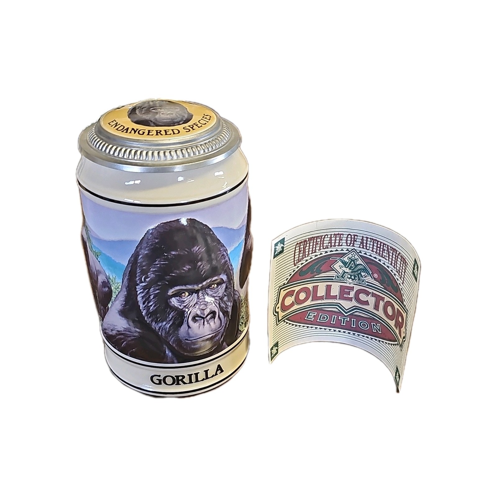 1995 Anheuser-Busch Budweiser Endangered Species Gorilla Beer Stein 1995 Anheuser-Busch Budweiser Endangered Species Gorilla Beer Stein