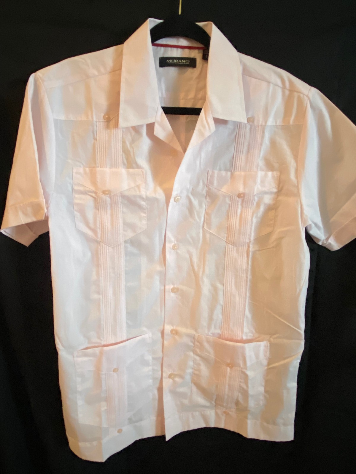 Murano Men’s Guayabera Short Sleeve Shirt – Pink – Size Small
