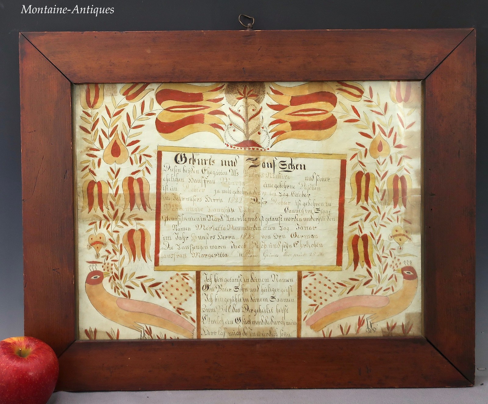 Hand Painted SE Pennsylvania Fraktur dated 1822 Hand Painted SE Pennsylvania Fraktur dated 1822