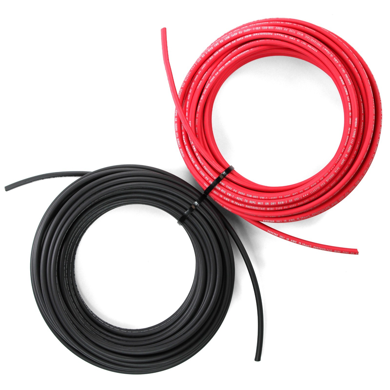 TEMCo 10 AWG Solar PV Wire, 70 Ft Black + 70 Ft Red, Bare Copper - Made in USA