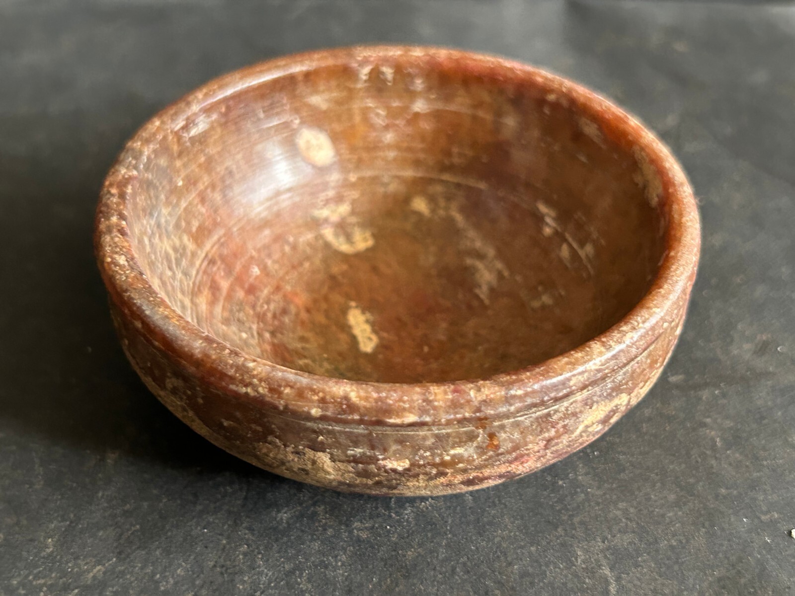 19c ANCIENT OLD UNIQUE PRIMITIVE STONEWARE STONE HANDMADE BOWL. COLLECTIBLE