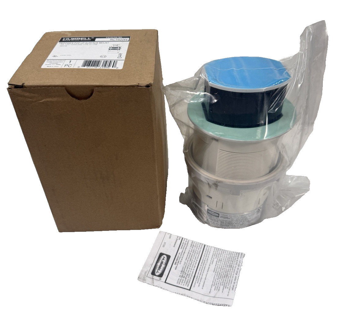 NEW Hubbell Tri-Power Pop Up Surface Mount RCT620W Counter Receptacle 20A 125V