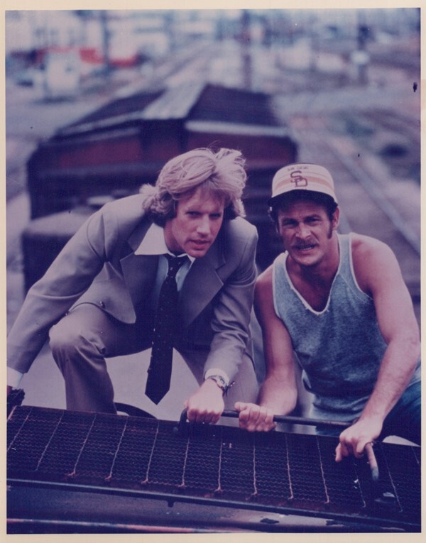 Simon and Simon vintage 8x10 inch photo Jameson Parker Gerald McRaney on train Simon and Simon vintage 8x10 inch photo Jameson Parker Gerald McRaney on train