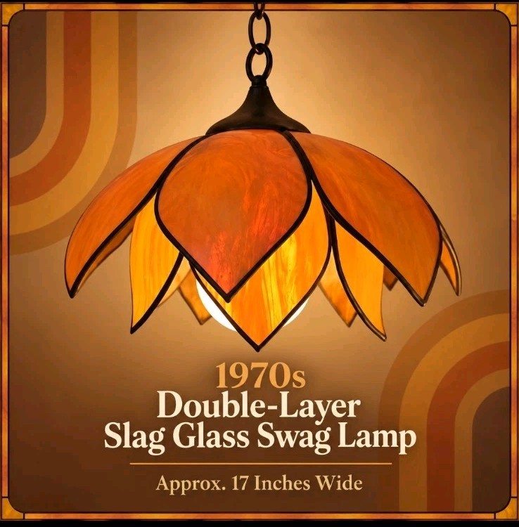 1970s Vintage Caramel Slag Glass Double Layer Swag Hanging Lamp 17 1970s Vintage Caramel Slag Glass Double Layer Swag Hanging Lamp 17