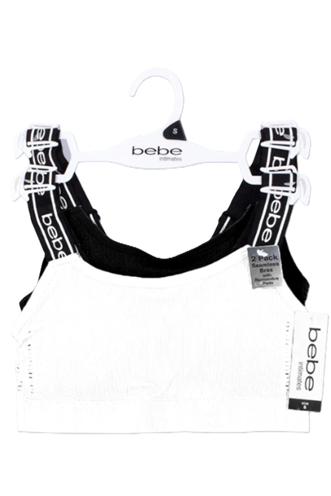 BEBE 2 PACK SPORTS ADJUSTABLE BAND BRA WHITE/BLACK LARGE SIZE BEBE 2 PACK SPORTS ADJUSTABLE BAND BRA WHITE/BLACK LARGE SIZE