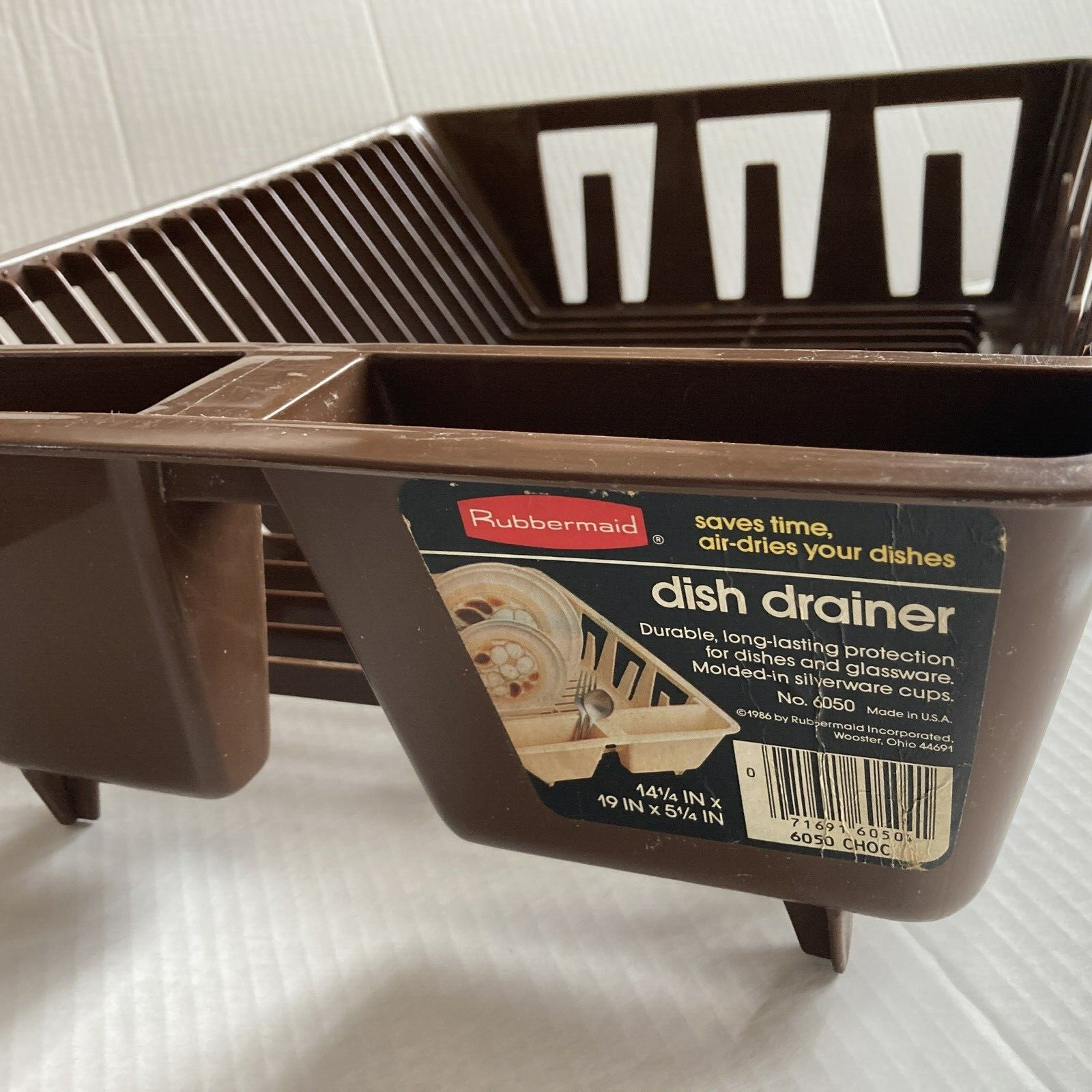Vintage 1986 Rubbermaid 3 Compartment Dish Drainer #6050 Brown w/ Orig Tag