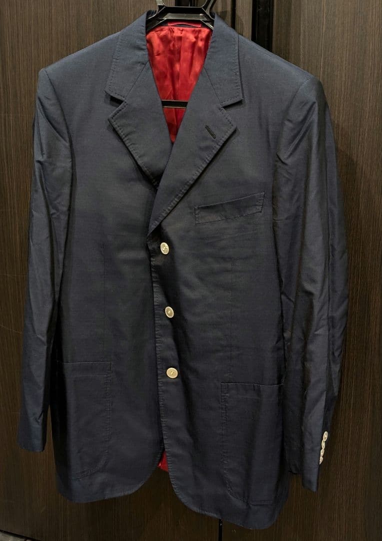 Adriano Cifonelli Silk Tailored Jacket Navy Red Lining Size 52 Shoulder 45 cm Adriano Cifonelli Silk Tailored Jacket Navy Red Lining Size 52 Shoulder 45 cm