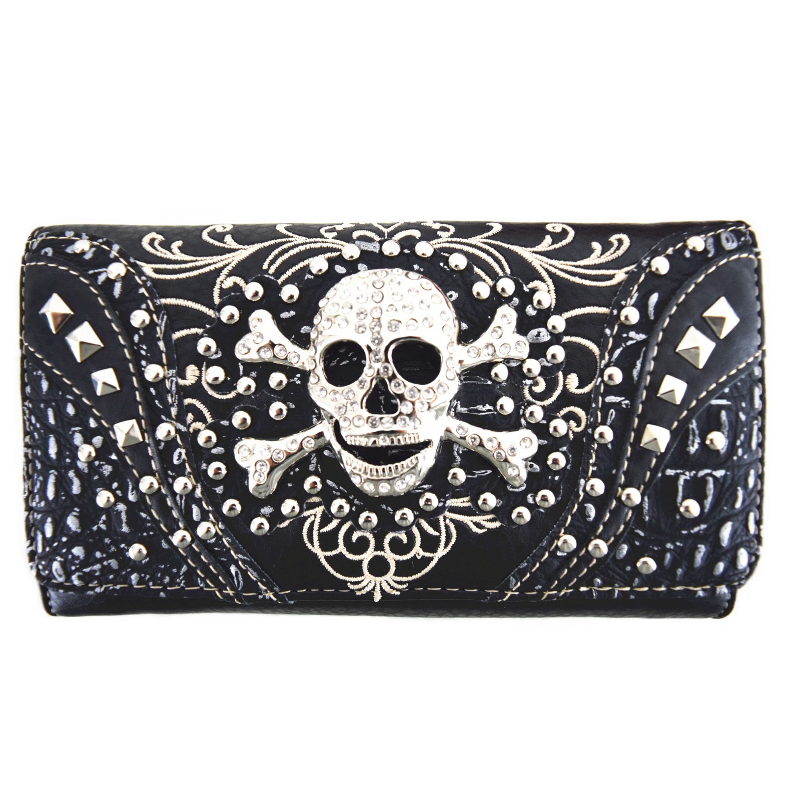 Rhinestone Skull Punk Crossbody Wallet Women Wristlet Trifold Clutch Rhinestone Skull Punk Crossbody Wallet Women Wristlet Trifold Clutch