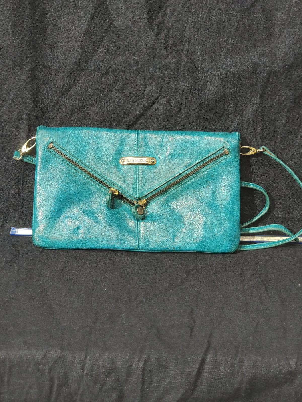 Jimmy Choo Teal Turquoise Leather 2 Way Crossbody Bag And Foldover Clutch