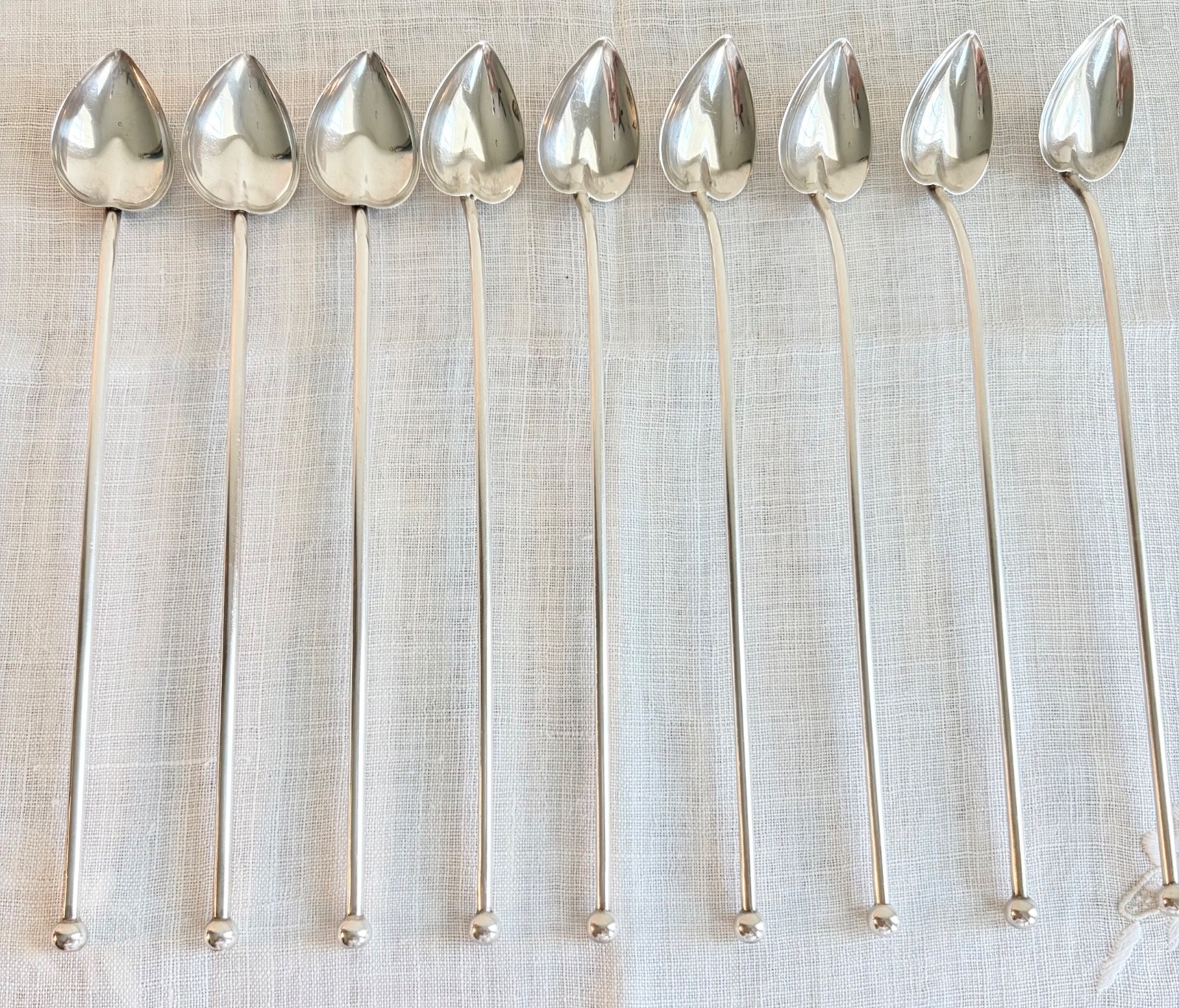 Vintage WEB Sterling Silver Heart Straw Spoons Mint Julep Barware Cocktail Gift