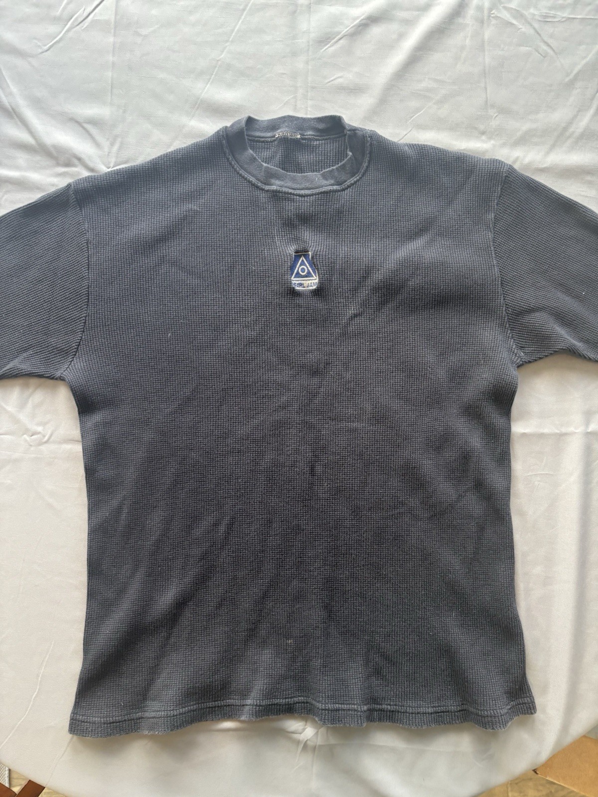 Vintage 1995 Pearl Jam Black Waffle Knit Long Sleeve Pullover Crewneck Shirt