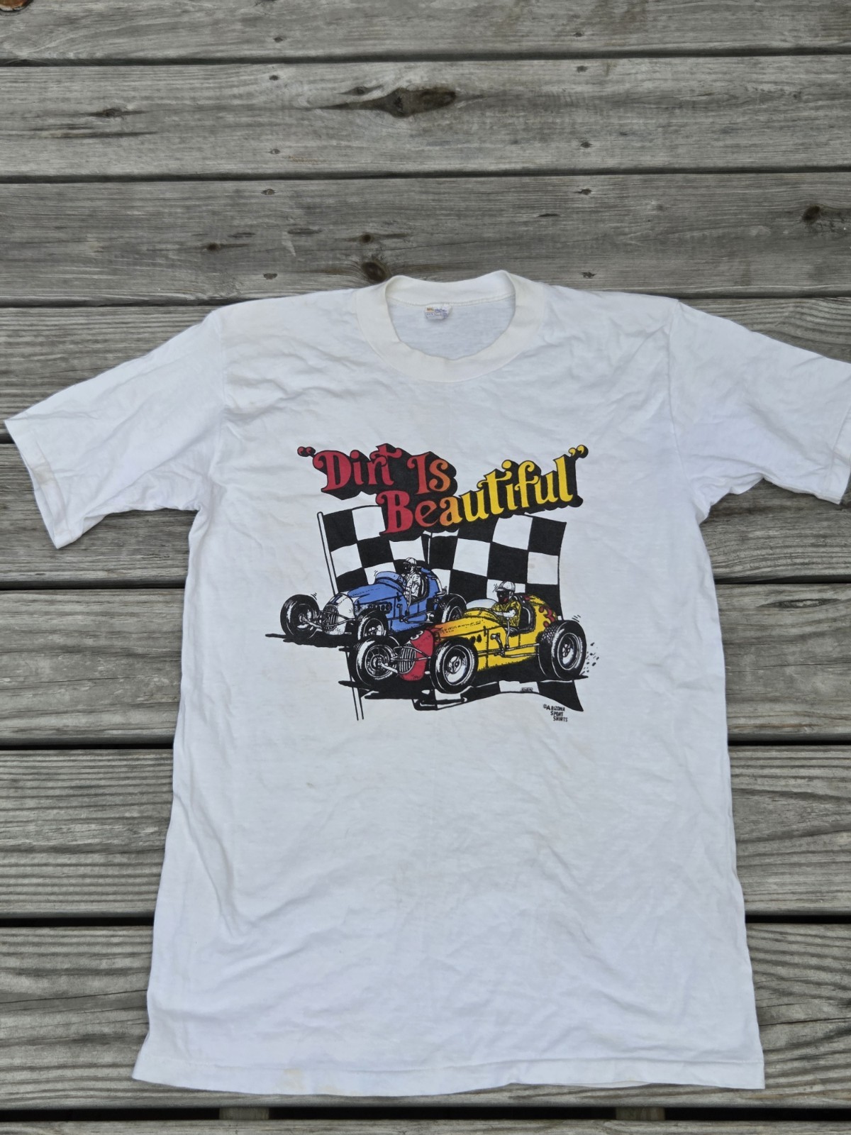 Vintage Dirt Is Beautiful TShirt Dirt Track Racing Sprint Car Checkered Flag USA