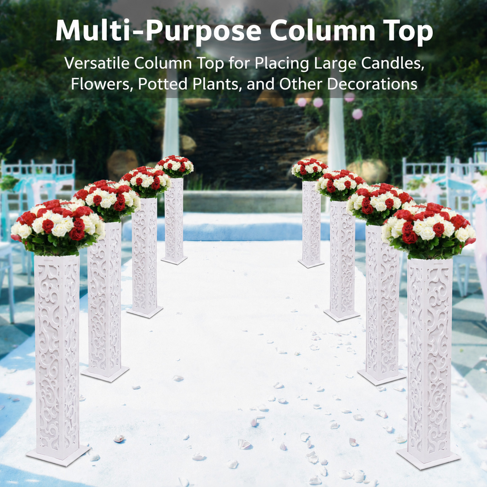 8Pcs Elegant White Flower Columns with LED Lights for Weddings & Events