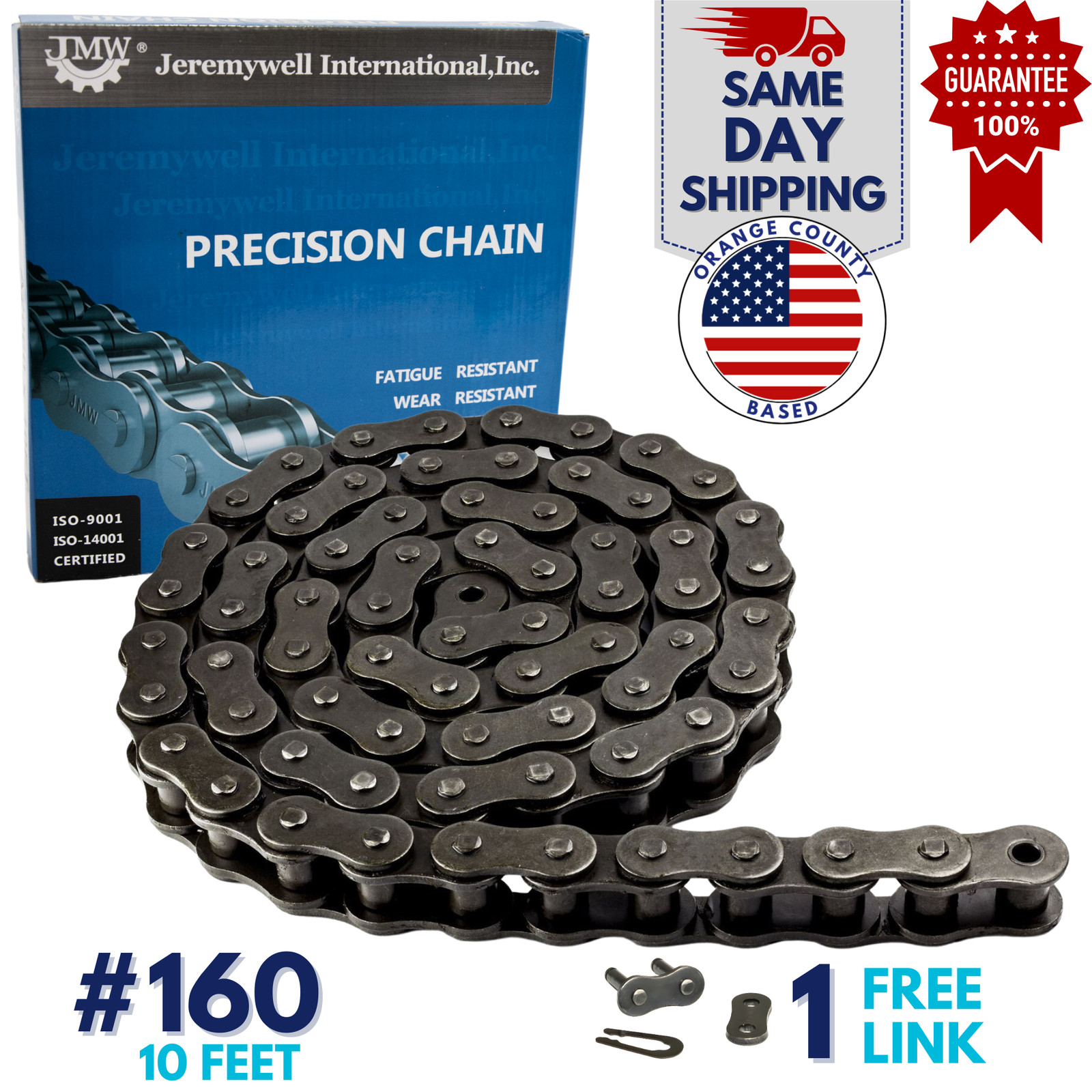 #160 Roller Chain 10 Feet with 1 Connecting Link