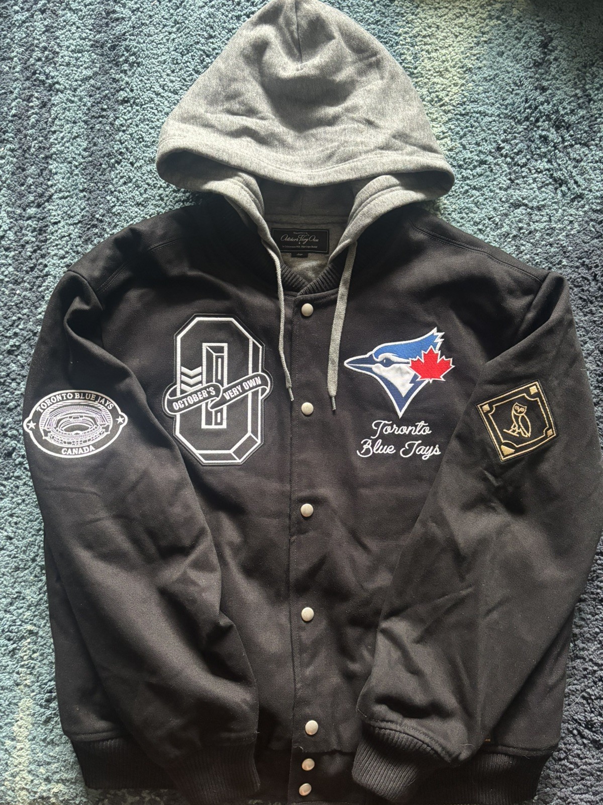 Ovo x Toronto Blue Jays Hooded Varsity Jacket Ovo x Toronto Blue Jays Hooded Varsity Jacket
