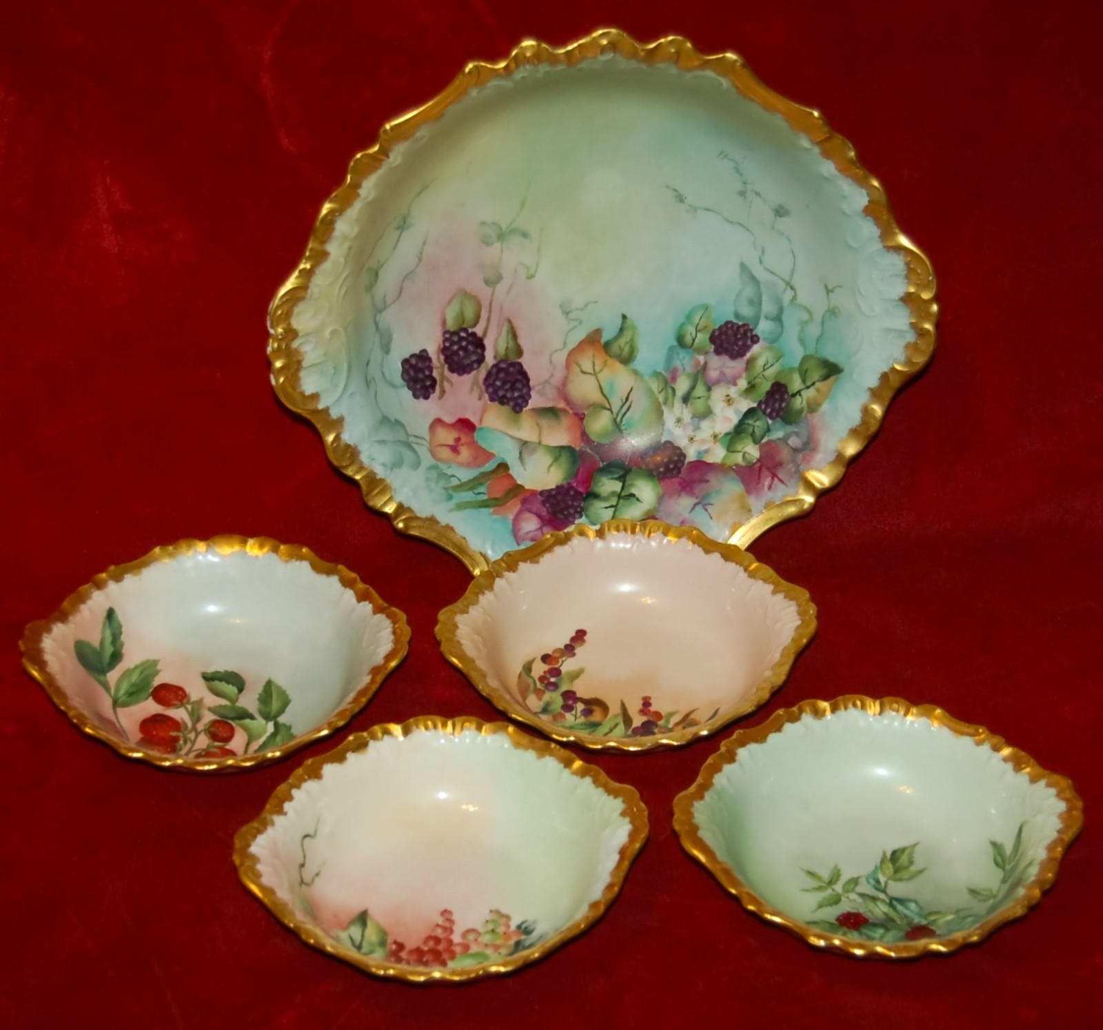 ANTIQUE Porcelain FRUIT BOWLS Set by Jean Pouyat Limoges Made in France c.1890\'s