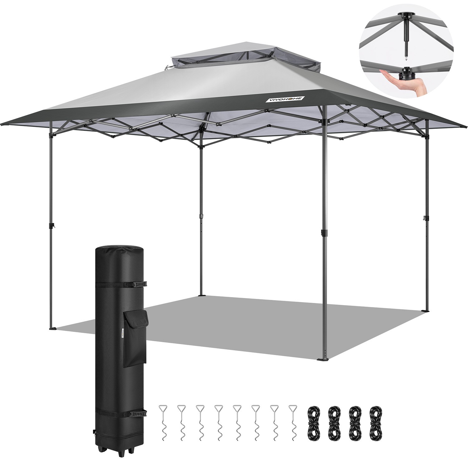 11x11 ft Pop Up Gazebo Instant Canopy Tent One Push Heavy Duty with Wheels Gray