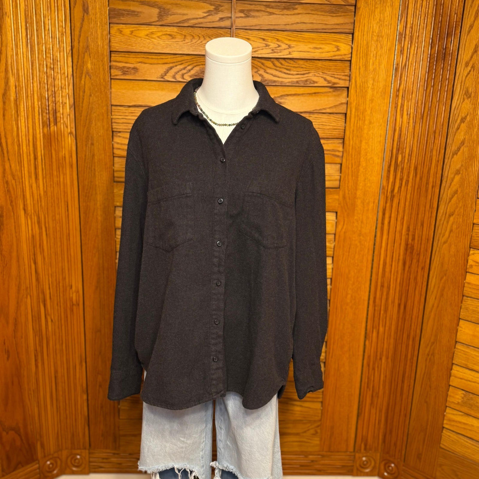 Madewell Flannel Button Down Shirt Dark Gray Charcoal Long Sleeve Size L Madewell Flannel Button Down Shirt Dark Gray Charcoal Long Sleeve Size L